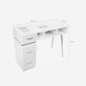 Table manucure blanche aspirateur 3 tiroirs et pieds dorés Skait Dimensions