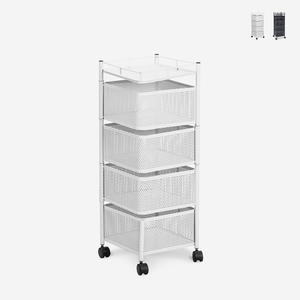 Chariot de cuisine avec roulettes moderne 4 paniers pivotants Avet Réductions Chariot de cuisine avec roulettes moderne 4 paniers pivotants Avet Réductions