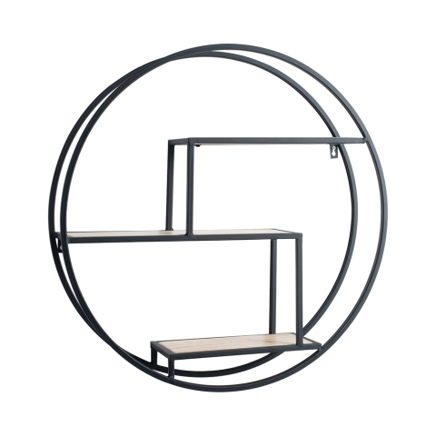 Étagère murale ronde Ø60cm en métal et chêne avec 3 étagères Vanity Promotion