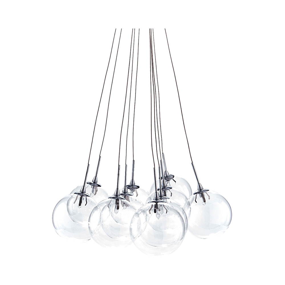 Lustre suspendu moderne 10 lumières et sphères transparentes Bubbles Promotion