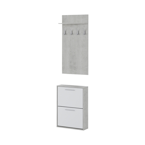 Meuble d'entrée armoire chaussures et porte-manteau Plaka Cement Promotion