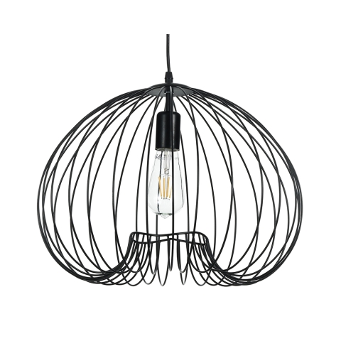 Zwarte moderne metalen hanglamp met verstelbaar snoer Ø42 Lynton B Aanbieding