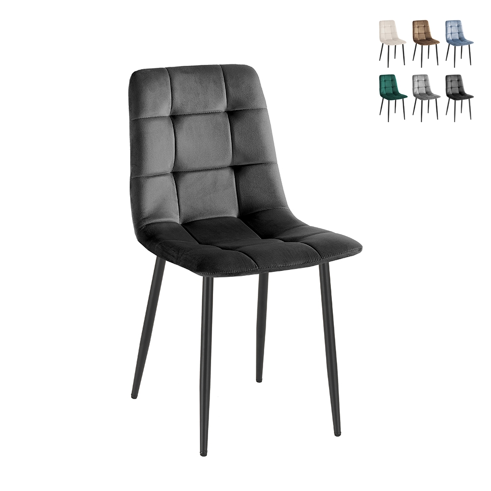 Set van 4 fluwelen eetkamerstoelen met gewatteerd effect Corfù 