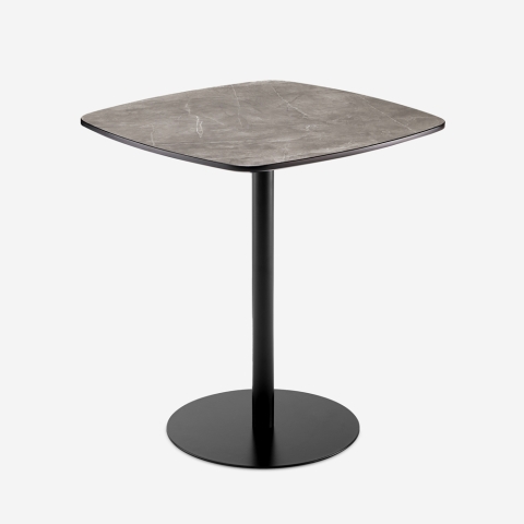 Table à manger 70x70cm cuisine restaurant effet marbre noir Mikee+ Promotion