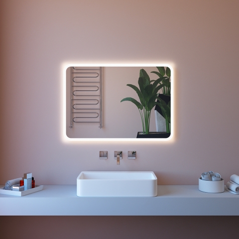 Miroir de salle de bain LED rétroéclairé 80x70cm anti-buée ETR100-M Promotion