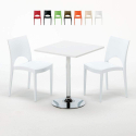 Vierkante salontafel Wit 70x70 cm met stalen onderstel en 2 gekleurde stoelen Paris Cocktail Korting