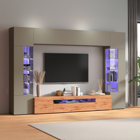 Moderne wandmeubel voor woonkamer met tv-kast en 2 vitrines Egypt TW Aanbieding