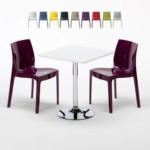Table Carrée Blanche 70x70cm Avec 2 Chaises Colorées Grand Soleil Set Intérieur Bar Café Ice Cocktail Promotion