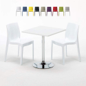 Vierkante salontafel wit 70x70 cm met stalen onderstel en 2 gekleurde stoelen Ice Cocktail Verkoop