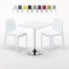 Vierkante salontafel wit 70x70 cm met stalen onderstel en 2 gekleurde stoelen Ice Cocktail Verkoop