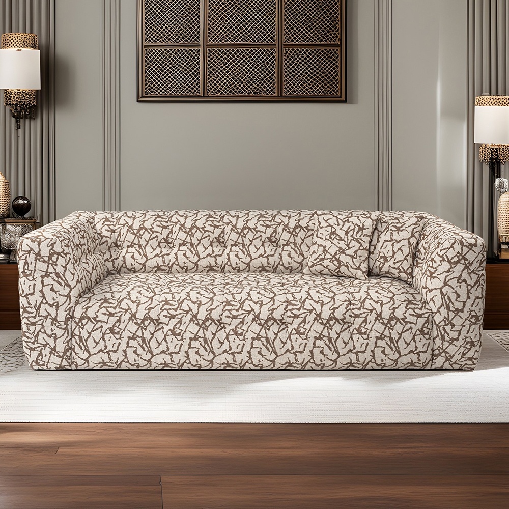 Moderne 3-zitsbank in stof met patroon en kussens 235cm Cady 3 Aanbieding Moderne 3-zitsbank in stof met patroon en kussens 235cm Cady 3 Aanbieding
