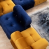 Blauwe modulaire 4-zits bank met voetensteun in fluweel Bubble 3SPV Model