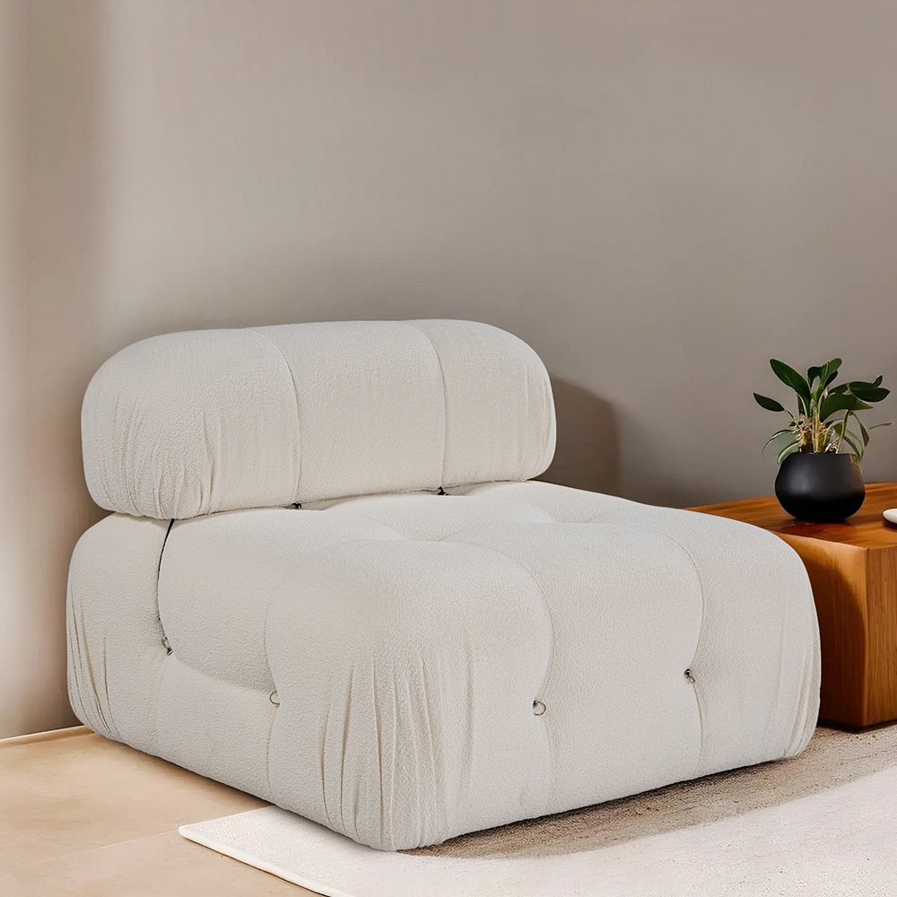 Middendeel voor modulaire bankstel in witte bouclé Bubble 1B Aanbieding Middendeel voor modulaire bankstel in witte bouclé Bubble 1B Aanbieding