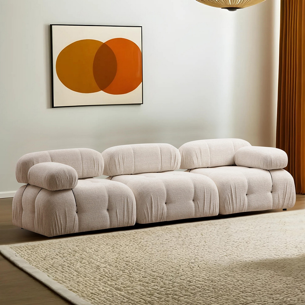 Modulaire stoffen hoekbank 4-zits in crème Bubble 3S Aanbieding Modulaire stoffen hoekbank 4-zits in crème Bubble 3S Aanbieding