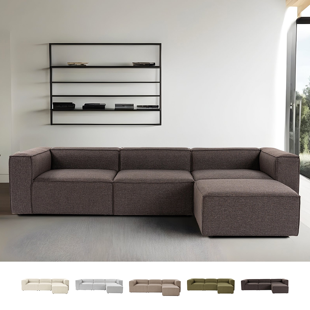 Canapé modulable 4 places avec repose-pieds en lin Fora Promotion Canapé modulable 4 places avec repose-pieds en lin Fora Promotion