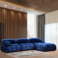 Blauwe modulaire 4-zits bank met voetensteun in fluweel Bubble 3SPV Aanbieding