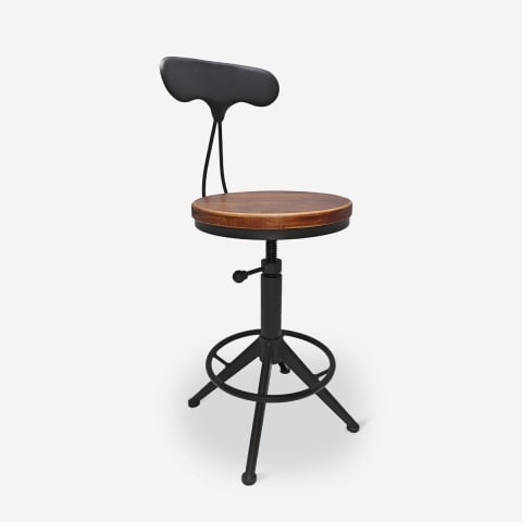 Tabouret pivotant réglable industriel vintage avec dossier Crewi Back Promotion
