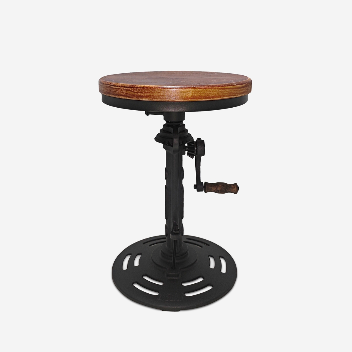 Vintage verstelbare industriële barkruk met zwengel Zunor Aanbieding Vintage verstelbare industriële barkruk met zwengel Zunor Aanbieding