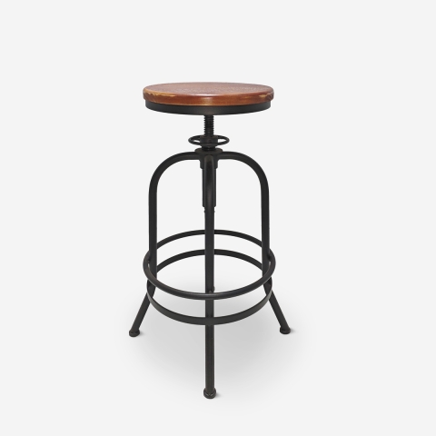 Tabouret de bar industriel vintage réglable avec repose-pieds klom Aanbieding