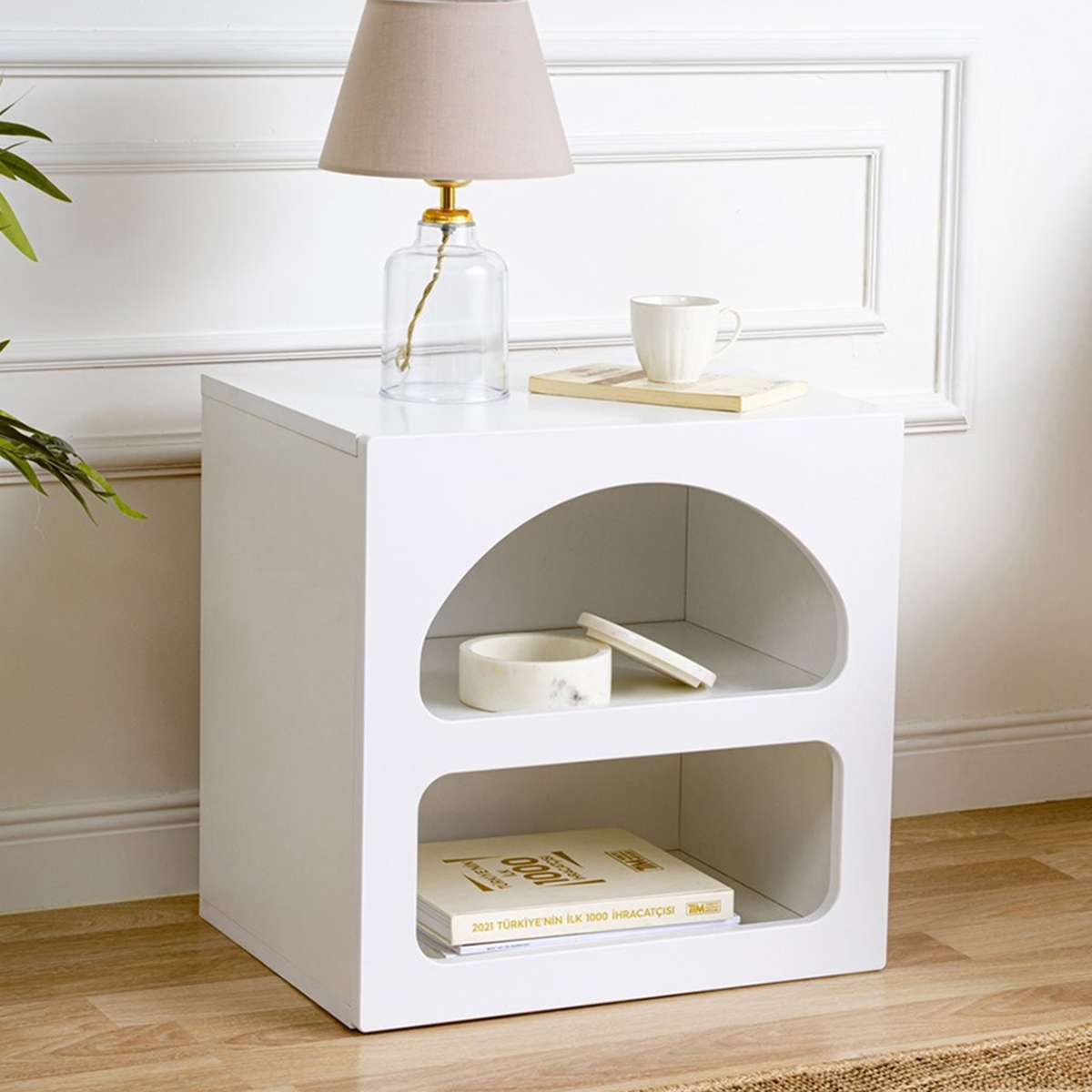 Table de chevet design blanc 50x40 cm 2 compartiments Lorin S Promotion Table de chevet design blanc 50x40 cm 2 compartiments Lorin S Promotion