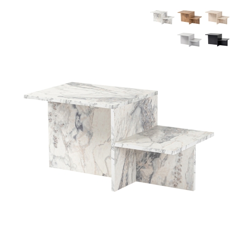 Table basse asymétrique design moderne avec 2 étagères Harmony Promotion