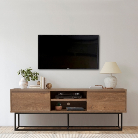 Meuble TV industriel moderne 140x40x50cm en bois et métal Rodez Promotion