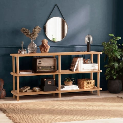 Console boekenkast voor woonkamer en hal 150x35x75cm in natuurlijk hout Raca Aanbieding