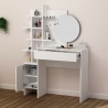 Coiffeuse maquillage blanche avec miroir rond et étagères Mup Vente