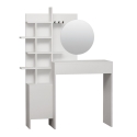 Coiffeuse maquillage blanche avec miroir rond et étagères Mup Offre