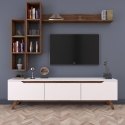 Mur TV avec étagères et niches ouvertes blanc et naturel Sirio Offre