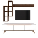 Wandmeubel TV met planken en open vakken wit en naturel Sirio Catalogus