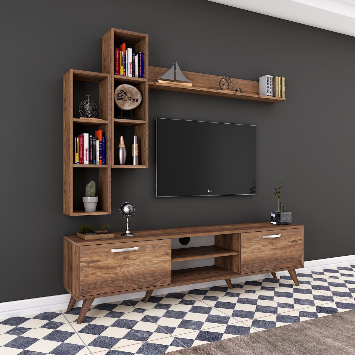 Meuble TV mural avec étagère et niches ouvertes 180x35cm Mary Promotion Meuble TV mural avec étagère et niches ouvertes 180x35cm Mary Promotion