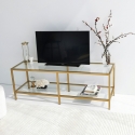 Meuble TV mobile moderne en métal et verre 130 cm Goldy Remises