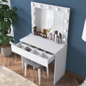 Coiffeuse mobile avec tiroir, miroir LED et tabouret Tabs Offre