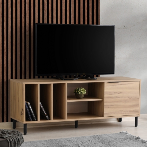 Meuble TV moderne 140 cm en bois avec porte et 5 compartiments Bodegas Promotion