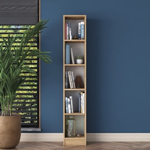 Libreria da parete alta e stretta 170cm con 5 ripiani in legno Wally

Hoge smalle wandplank 170cm met 5 houten planken Wally Aan