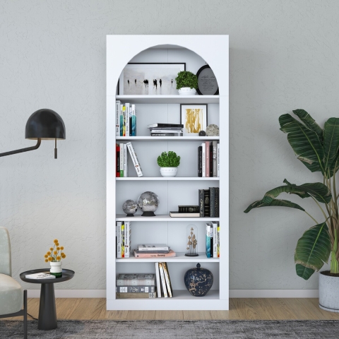 Bibliothèque murale design blanc arc 180x31x80cm avec 5 étagères Curvy Promotion