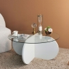 Ronde design salontafel van hout en glas 75x35cm Verkoop