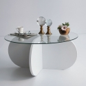 Ronde design salontafel van hout en glas 75x35cm Model