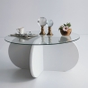 Ronde design salontafel van hout en glas 75x35cm Model
