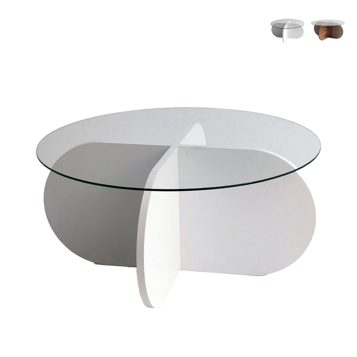 Table basse ronde design en bois et verre 75x35cm Promotion