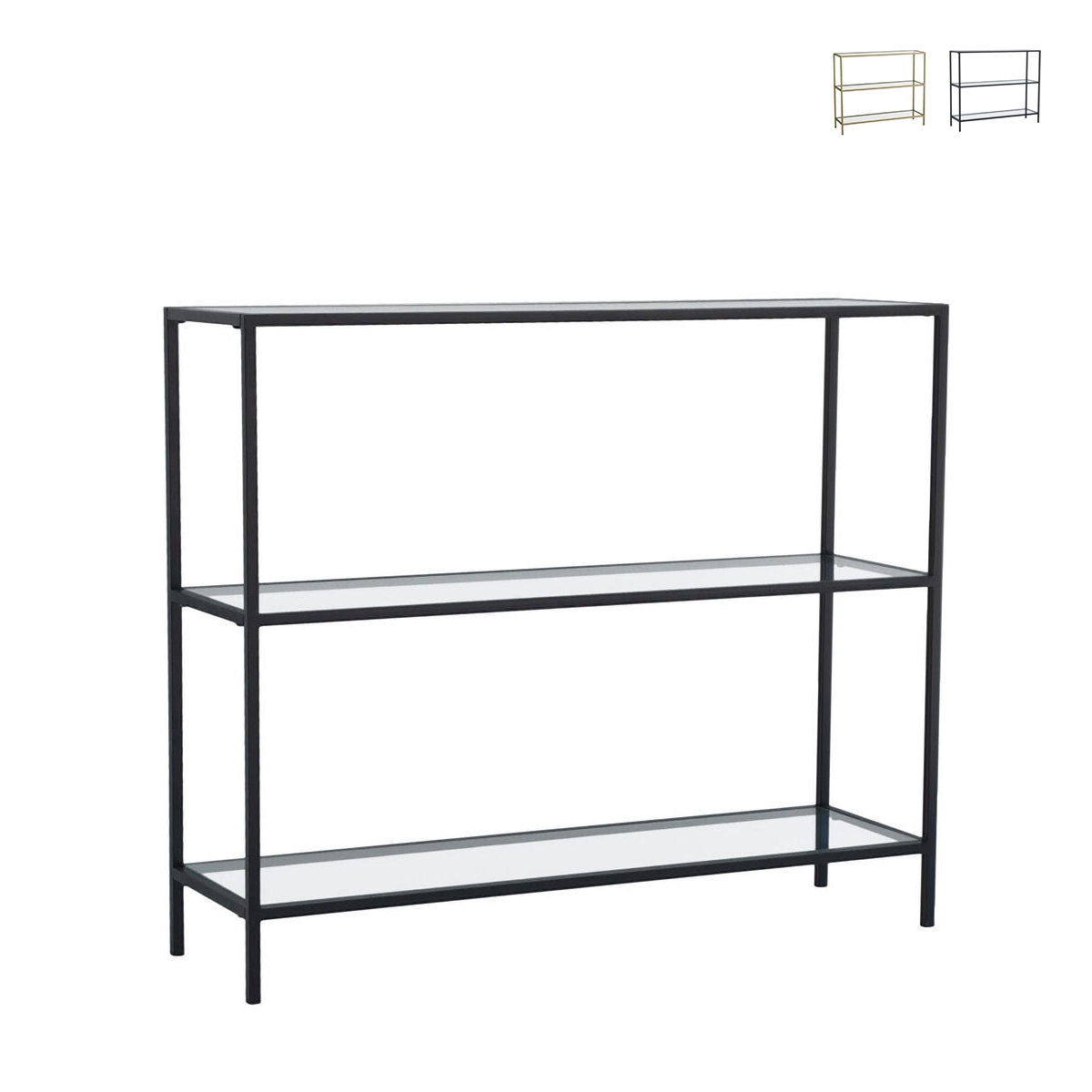 Console d'entrée moderne en métal et verre 3 étagères 100x30x85cm Lola Promotion Console d'entrée moderne en métal et verre 3 étagères 100x30x85cm Lola Promotion