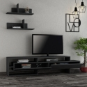 Meuble TV moderne 180 cm avec portes et 2 étagères murales Gara Offre