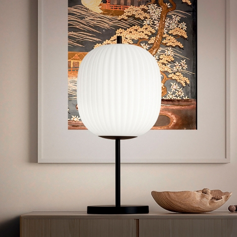 Elegante tafellamp van geblazen glas en zwart metaal Domizia-T Aanbieding