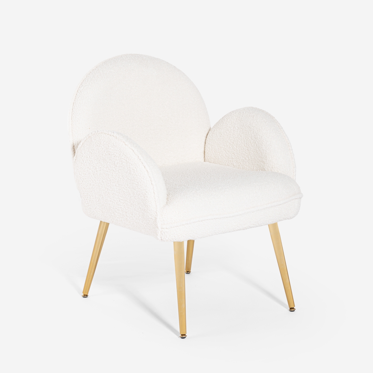 Chaise fauteuil en bouclé blanc métal doré pour salle à manger Vivi Promotion