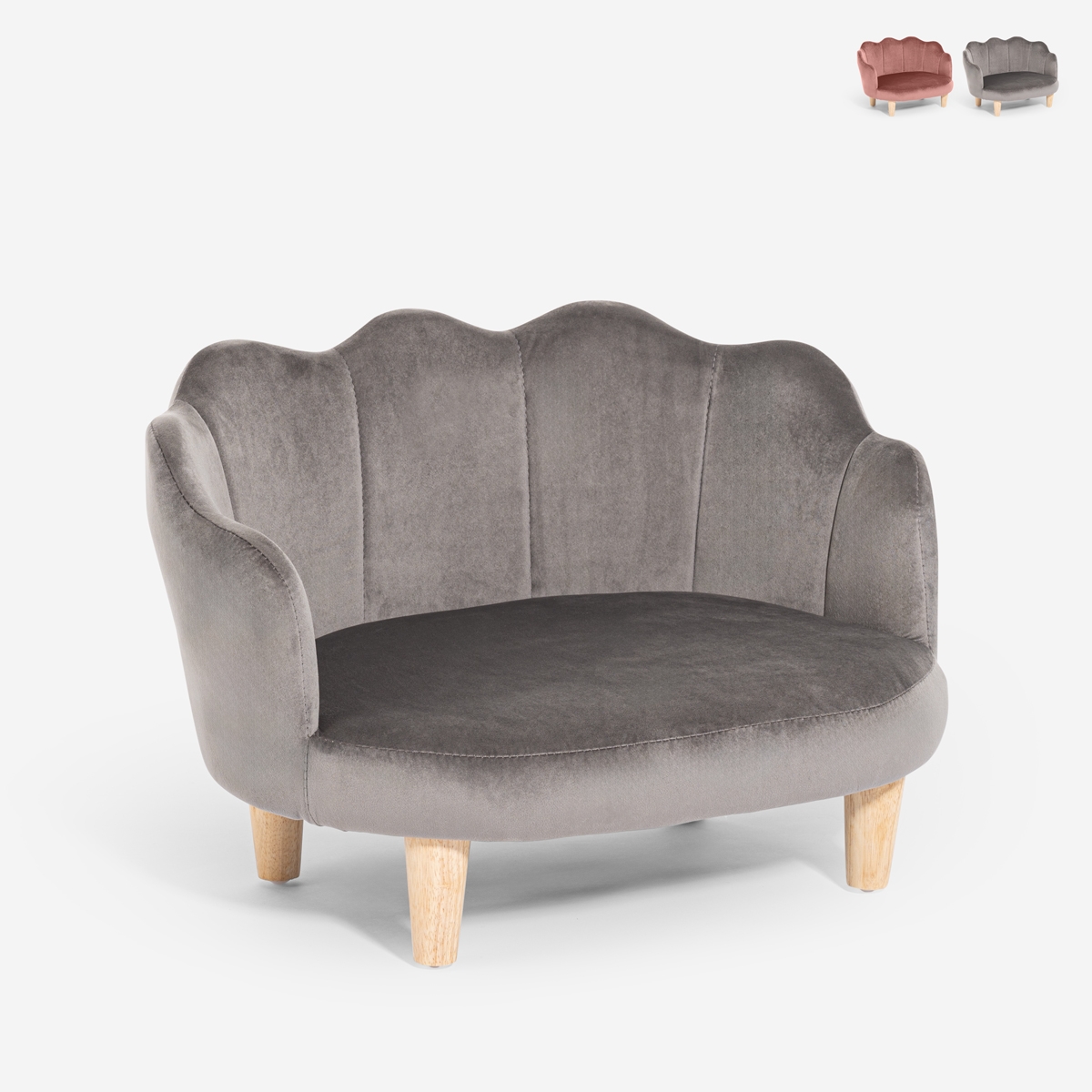 Schelpvormige fluwelen fauteuil en bank voor honden en katten Pally Aanbod