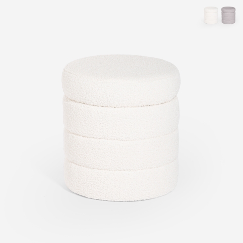 Poef van designcylinder met opbergruimte in bouclé stof voor woonkamer Mugi Aanbieding