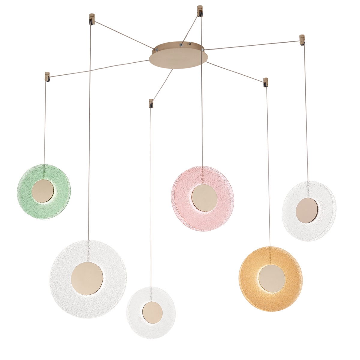 Hanglamp met 3 LED-lichten van glas en meerkleurig metaal Candy Spider Aanbieding Hanglamp met 3 LED-lichten van glas en meerkleurig metaal Candy Spider Aanbieding