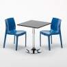 Vierkante salontafel zwart 70x70 cm met stalen onderstel en 2 gekleurde stoelen Ice Mojito Afmetingen