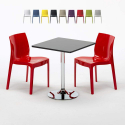 Vierkante salontafel zwart 70x70 cm met stalen onderstel en 2 gekleurde stoelen Ice Mojito Voorraad